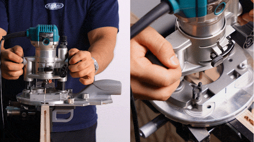 Micro-adjusting the edge guide for a mortise cut