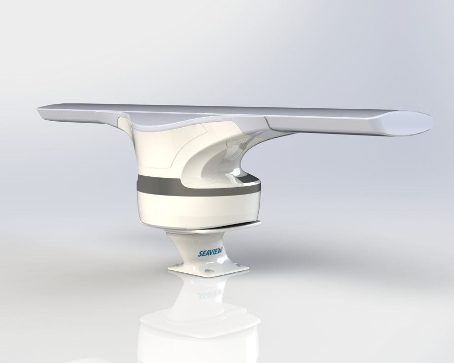 Raymarine Cyclone open-array radar on a low white Seaview pedestal mount