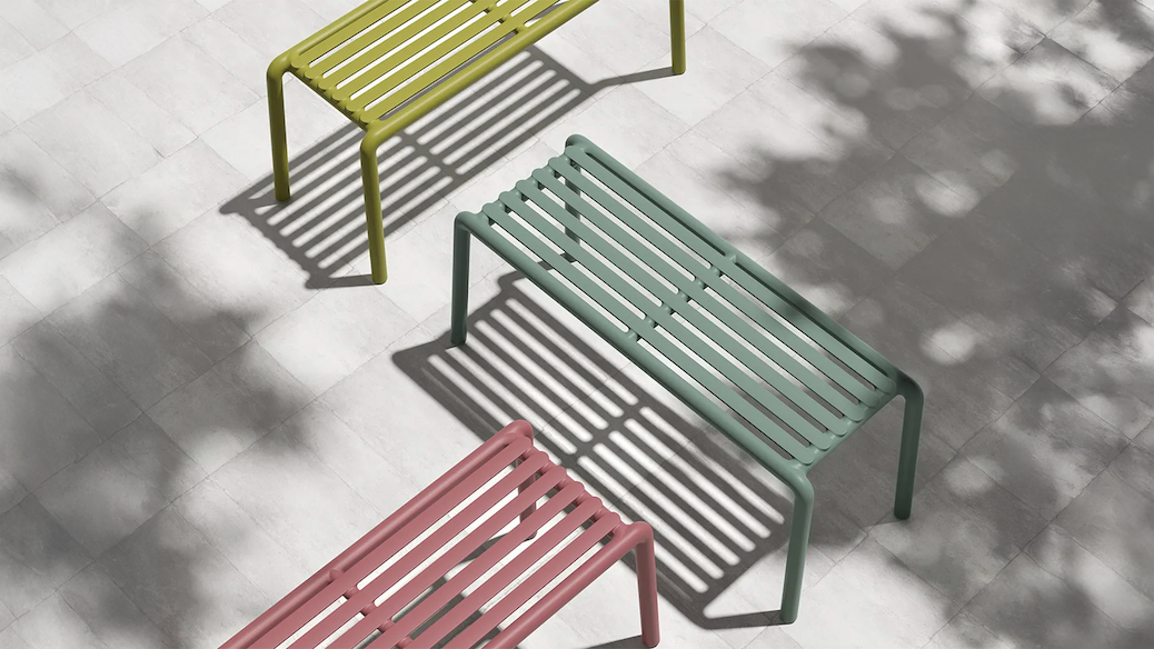 Nardi Doga Bench in an outdoor setting showing UV-stabilised polypropylene construction and stackable design