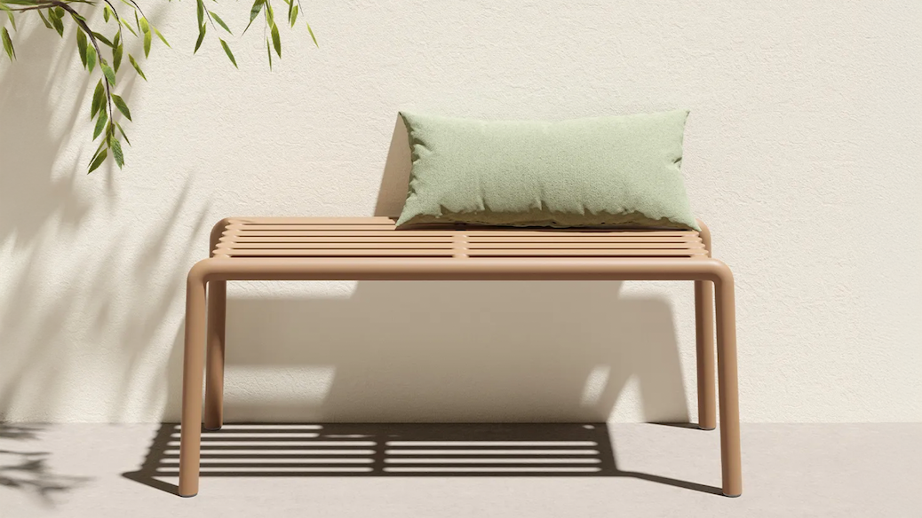 Nardi Doga Bench in fiberglass polypropylene, arriving at Outdoor Furniture Ideas September 2026