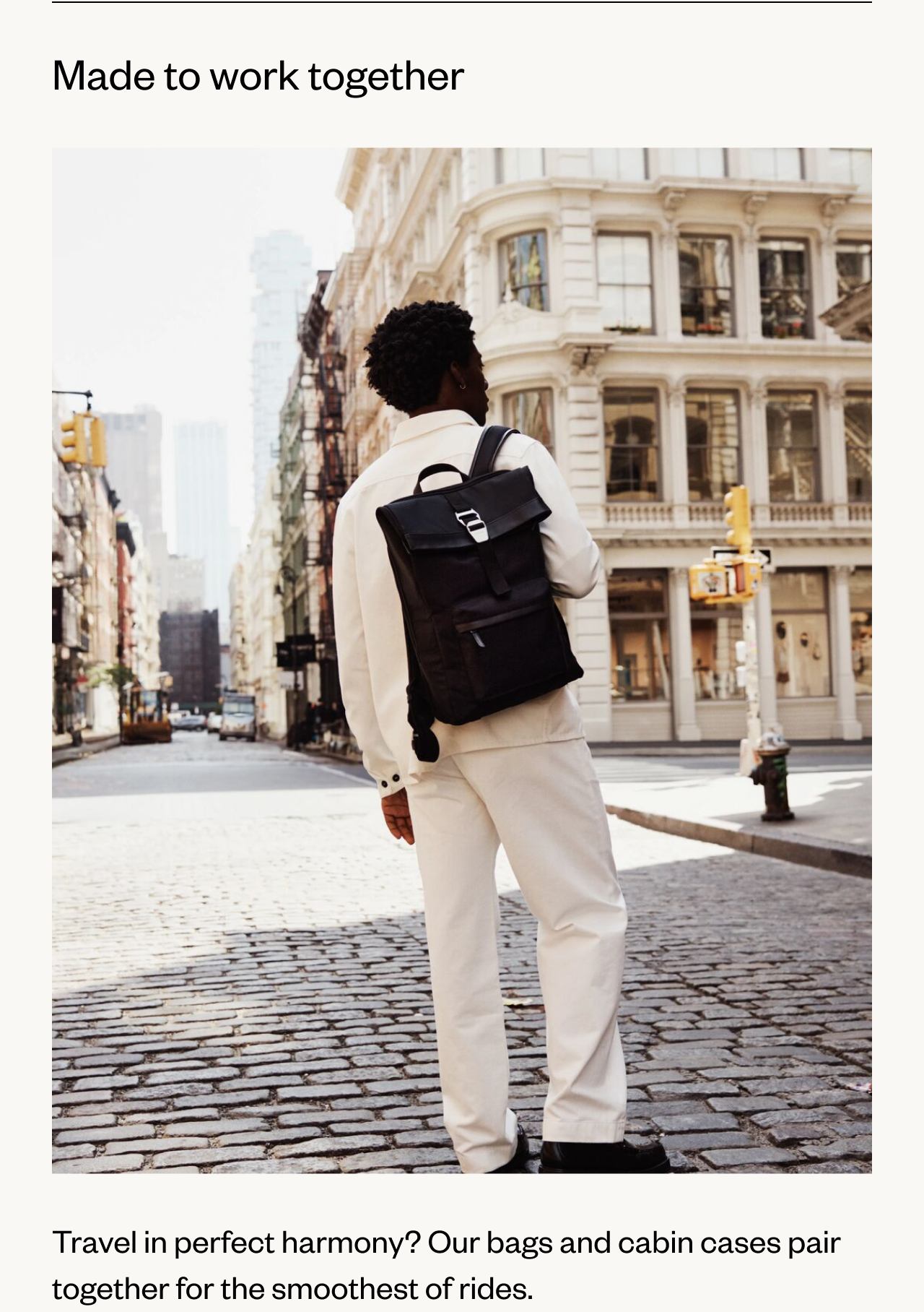 Made to work together | Travel in perfect harmony? Our bags and cabin cases pair together for the smoothest of rides.