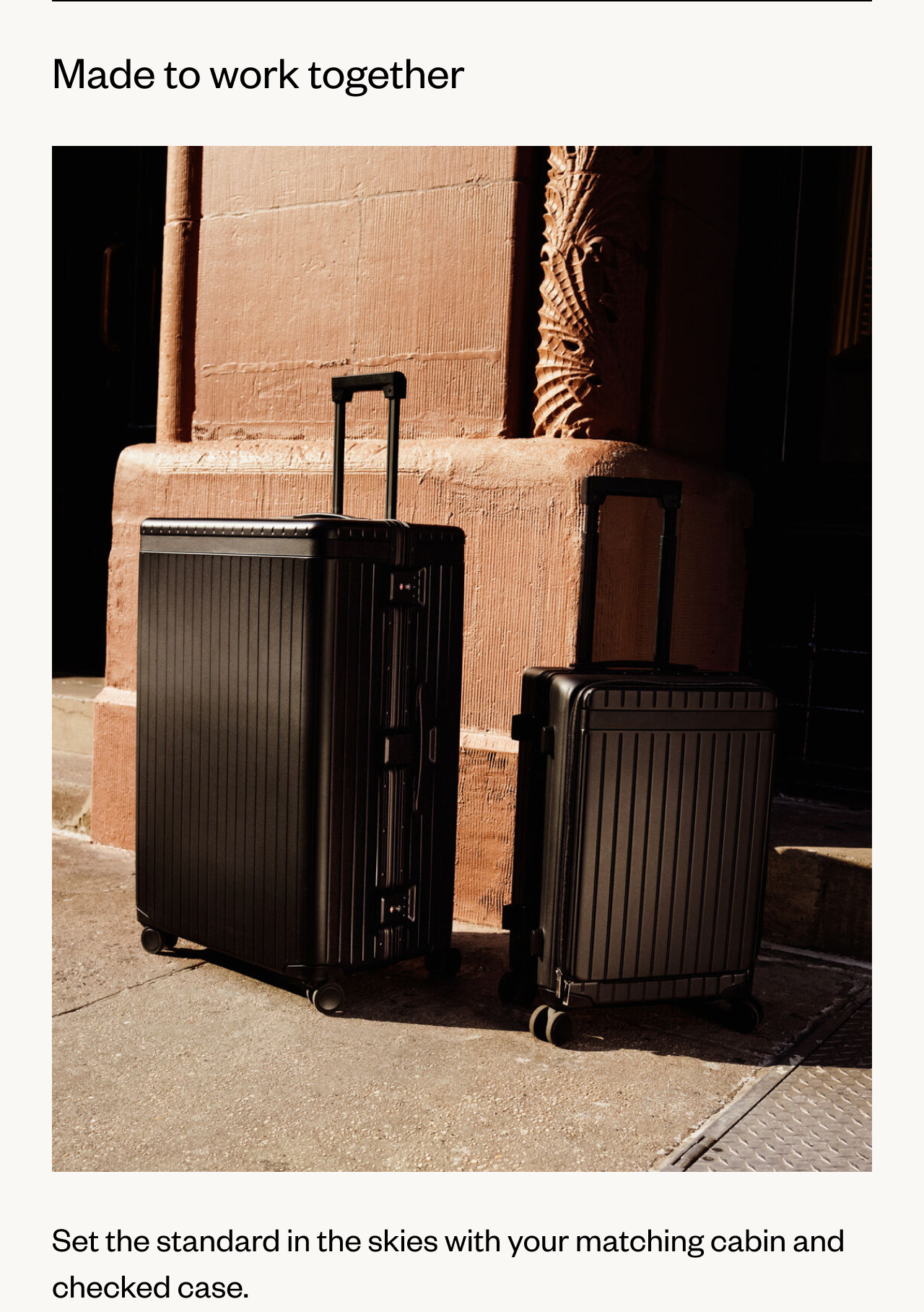 Made to work together | Set the standard in the skies with your matching cabin and checked case.