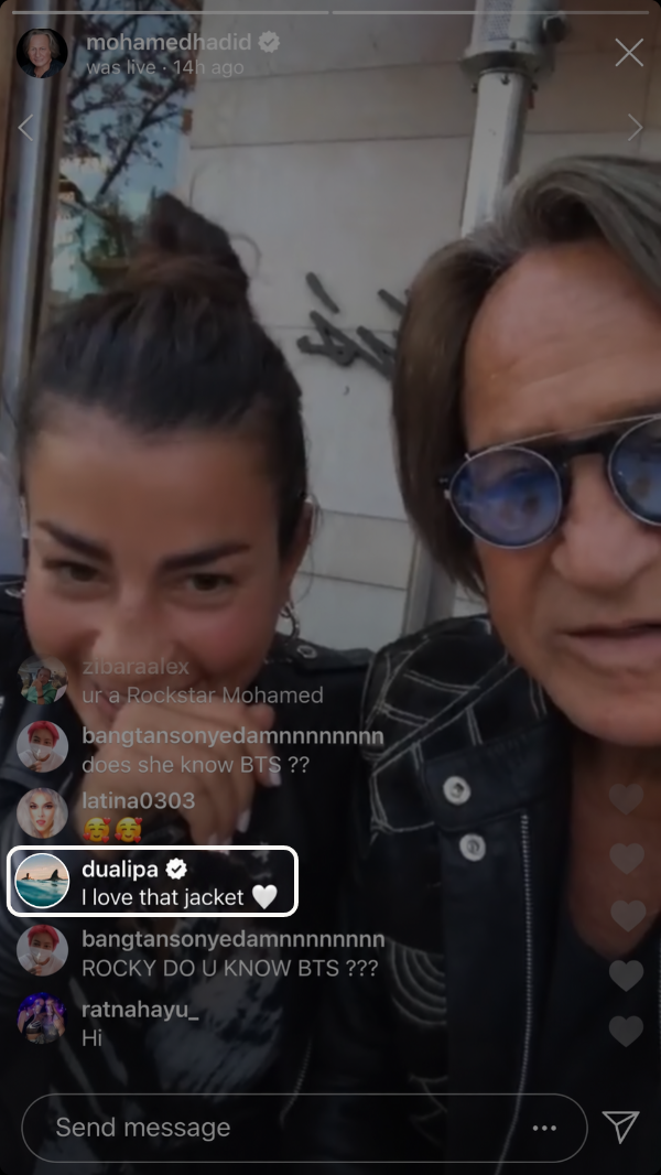 Dua Lipa comment on Instagram Live