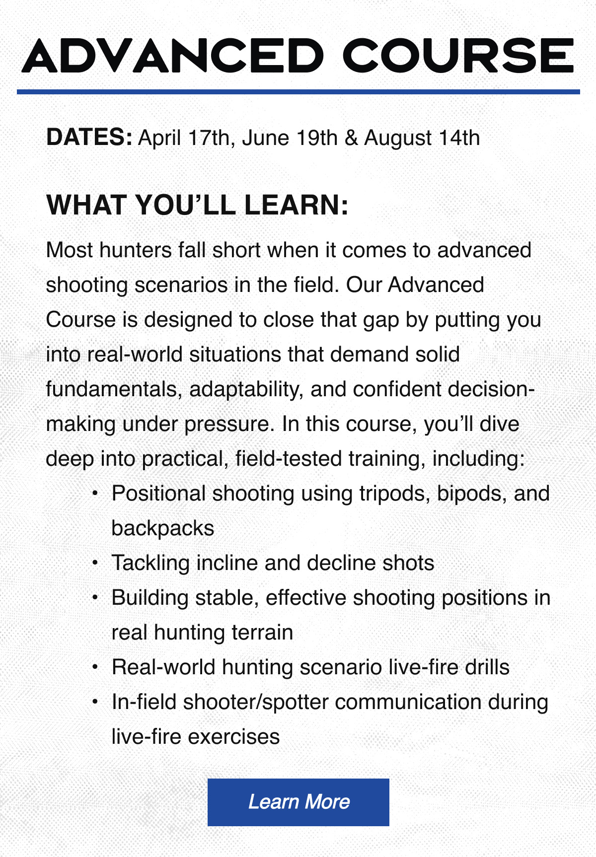 Learn More About the Advanced Class