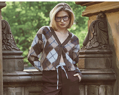 Brushed Argyle Jacquard Cropped Cardigan