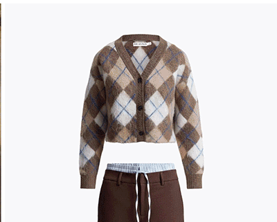 Brushed Argyle Jacquard Cropped Cardigan