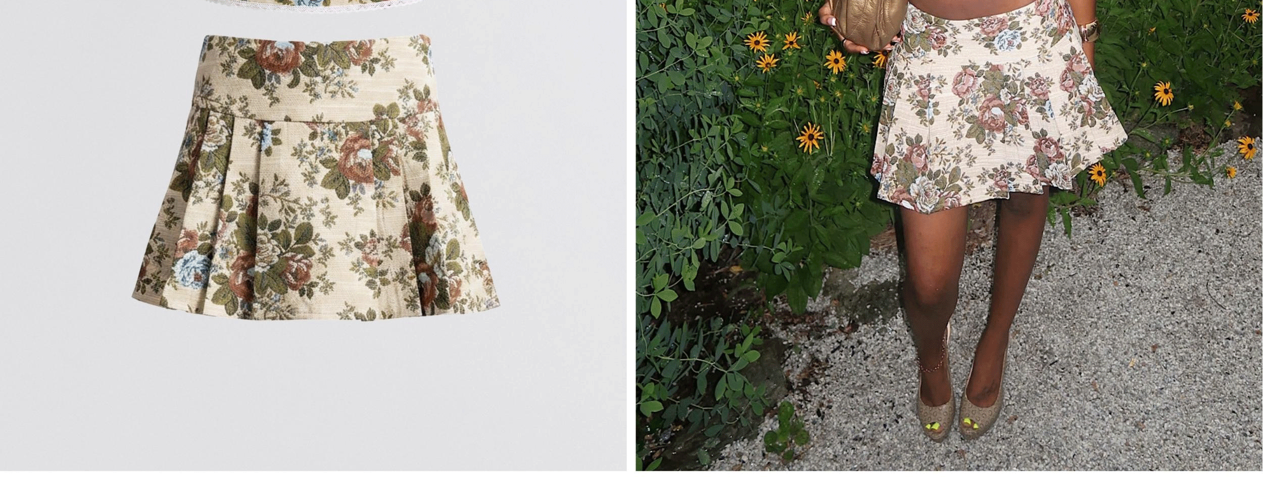 Floral Brocade Pleated Mini Skort