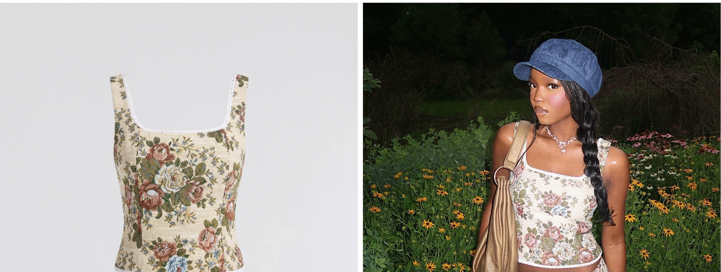 Floral Brocade Lace Trim Neck Top