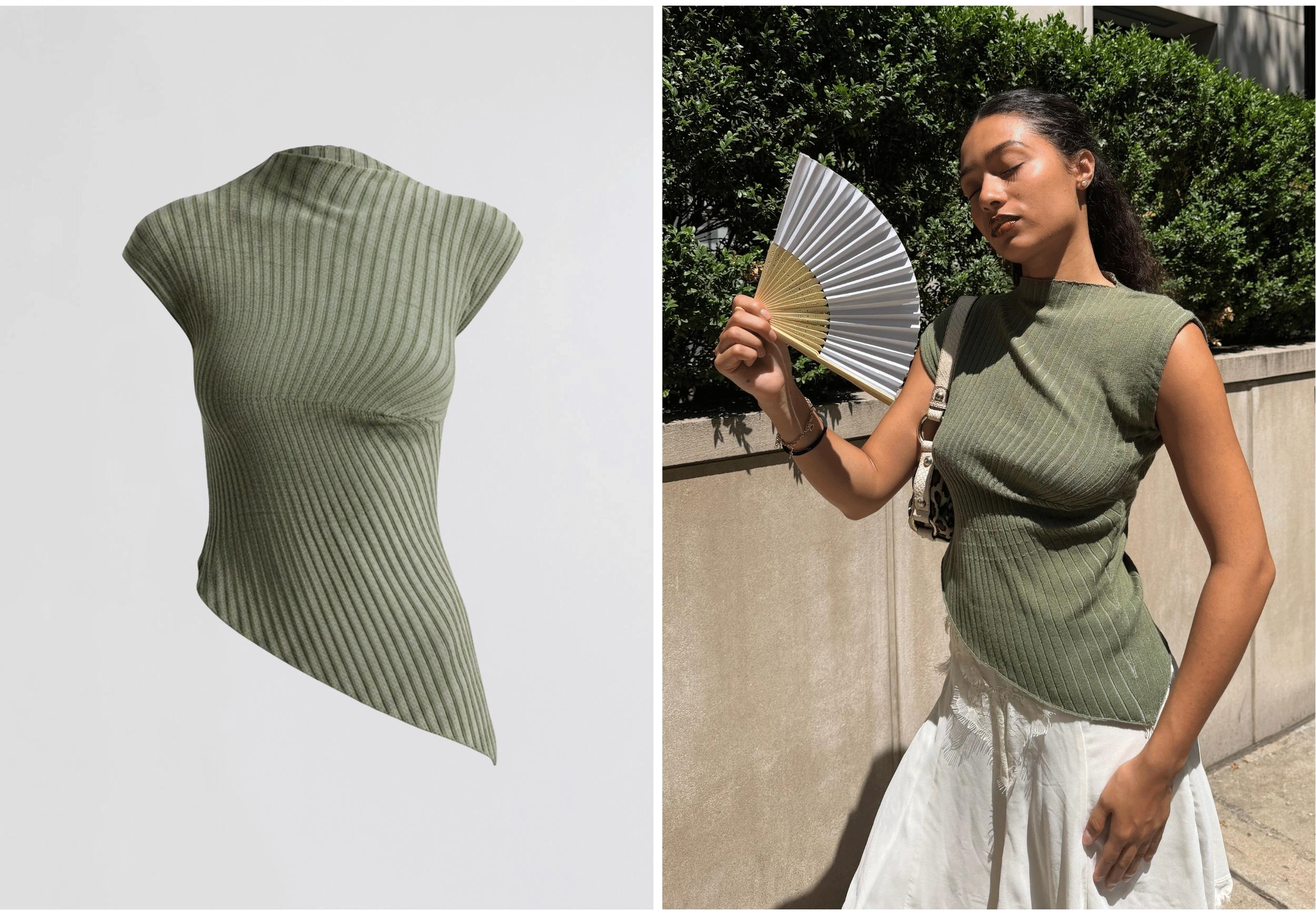 Sleeveless Radial Rib Asymmetric Knit Top