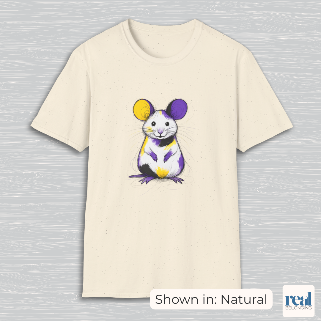 Non-binary colored sketched mouse t-shirt Non-binary colored sketched mouse t-shirt