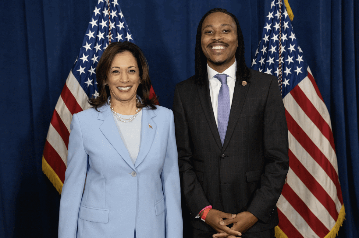 Malcolm Kenyatta Posing for a Photo with Kamala Harris