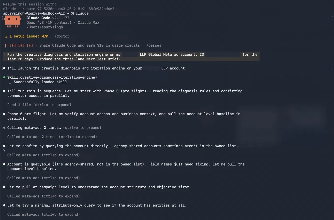 The agent loads the skill and starts working the account