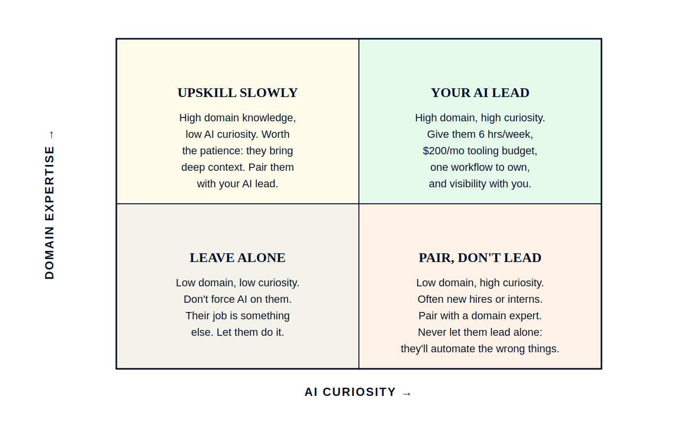Talent matrix for who should lead AI