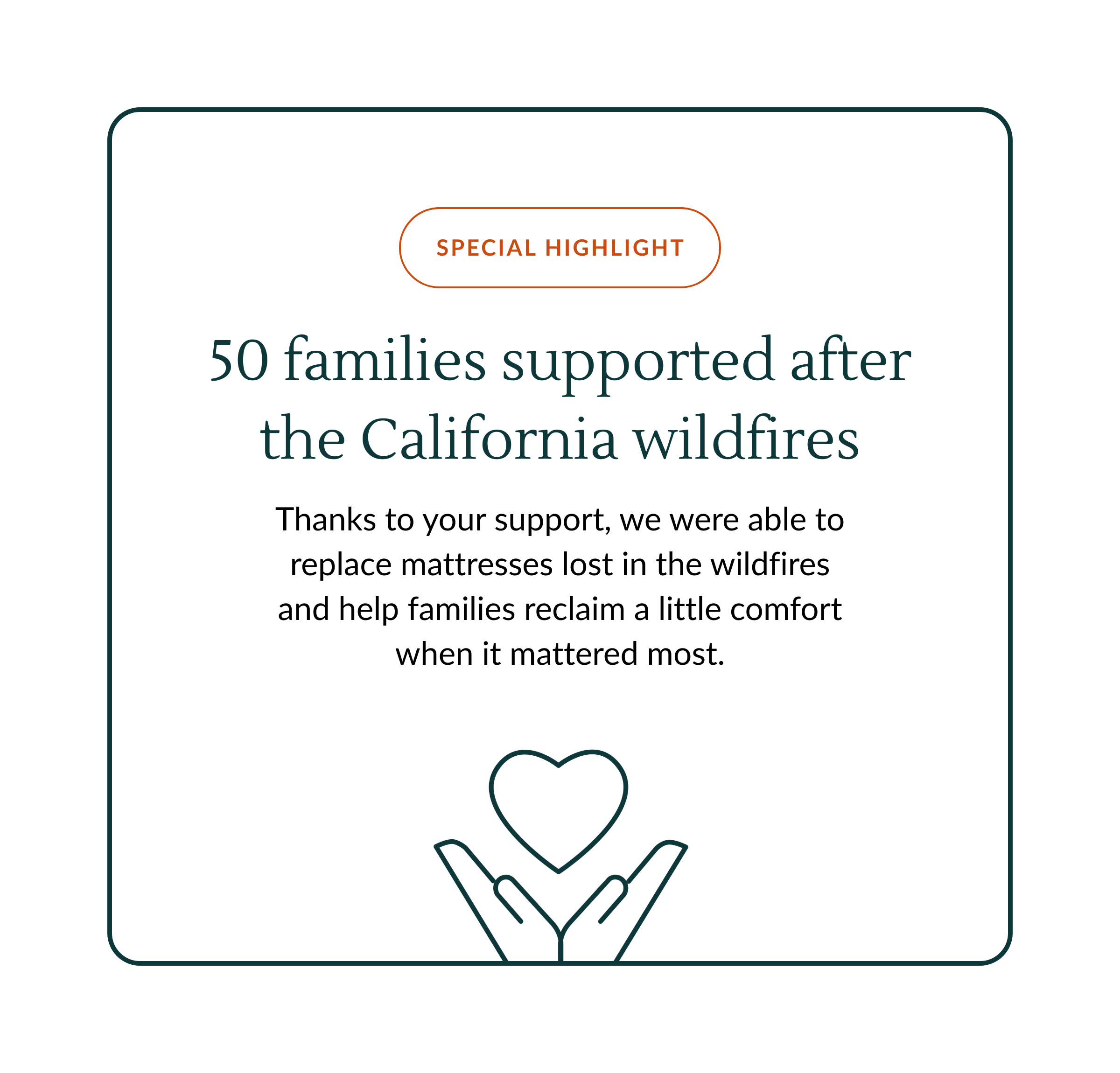 Special Highlight: 50 families supported after the California wildfires
