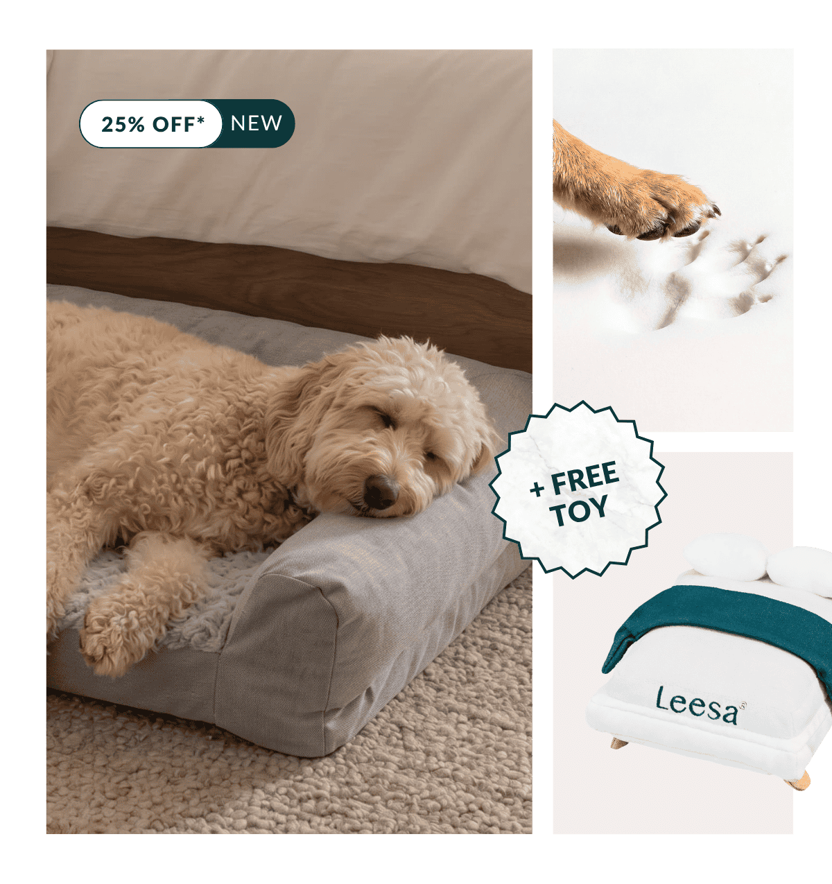 25% OFF* Our New Plush Bolster Pet Bed + FREE TOY