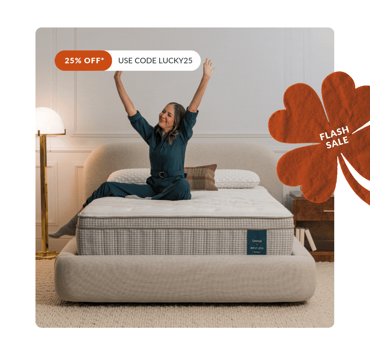 GIF of a woman sitting on a bed with a pillows