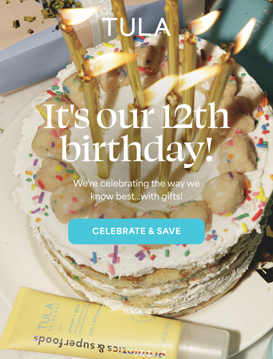 TULA. It's our 12th birthday!  We're celebrating the way we know best...with gifts!  -- CELEBRATE & SAVE