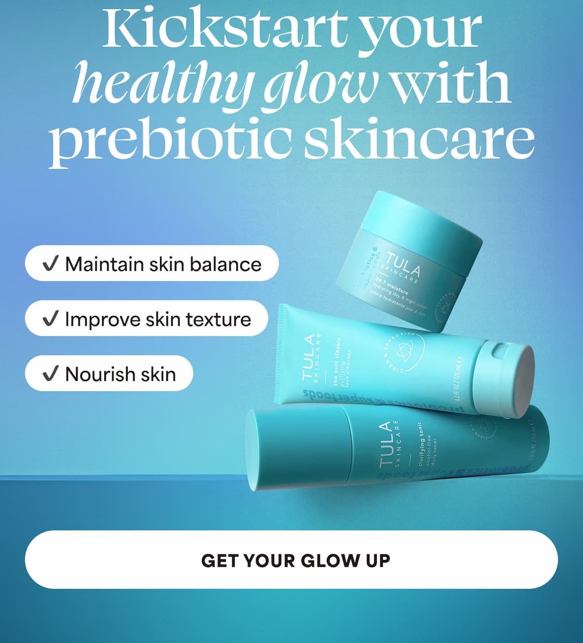 Kickstart your healthy glow with prebiotic skincare ✅ Maintain skin balance ✅ Improve skin texture ✅ Nourish skin -- GET YOUR GLOW UP