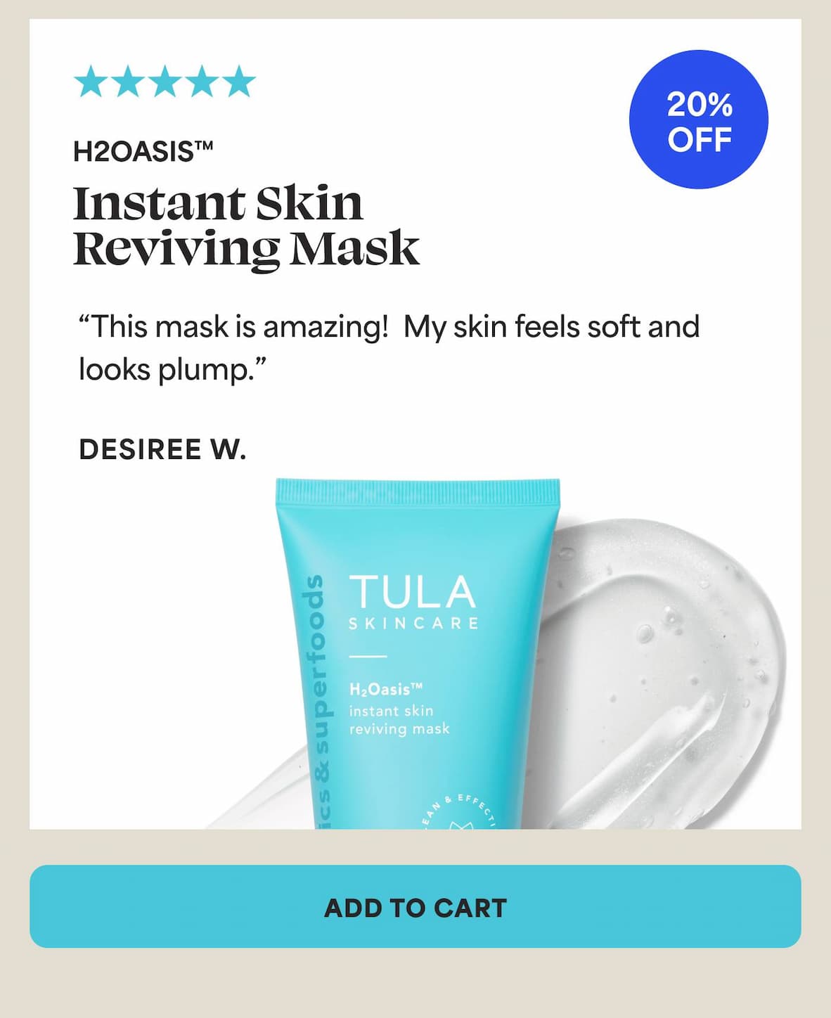 H2Oasis™ Instant Skin Reviving Mask. (20% off) "This mask is amazing!  My skin feels soft and looks plump." - Desiree W. -- ADD TO CART
