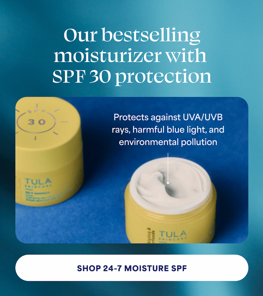 Our bestselling moisturizer with SPF 30 protection  Protects against UVA/UVB rays, harmful blue light, and environmental pollution  -- SHOP 24-7 MOISTURE SPF