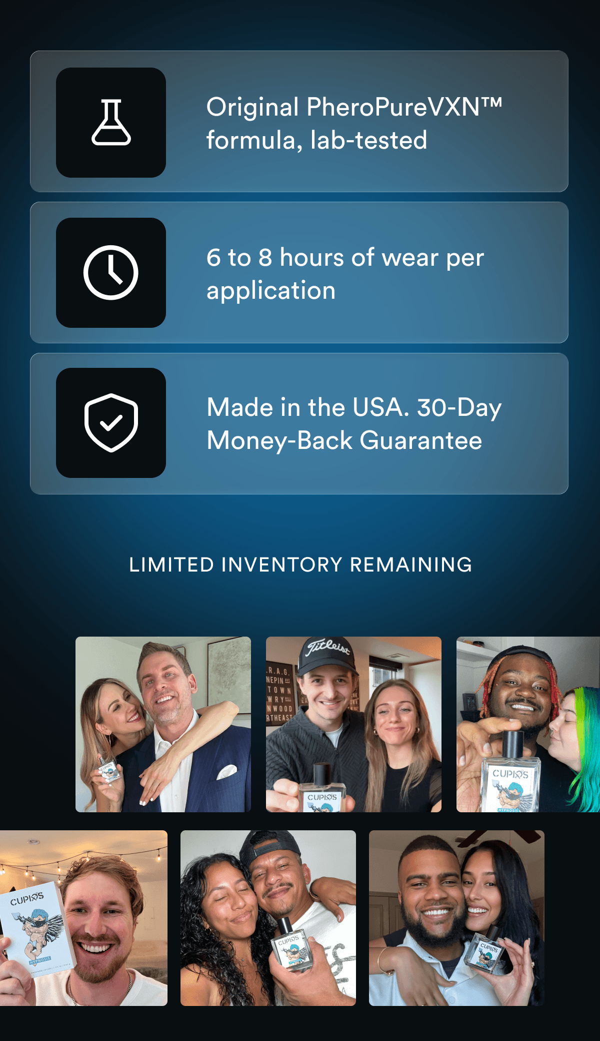 Original PheroPureVXN™ formula, lab-tested Made in the USA, 6 to 8 hours per application 30-day money-back guarantee - LIMITED INVENTORY REMAINING