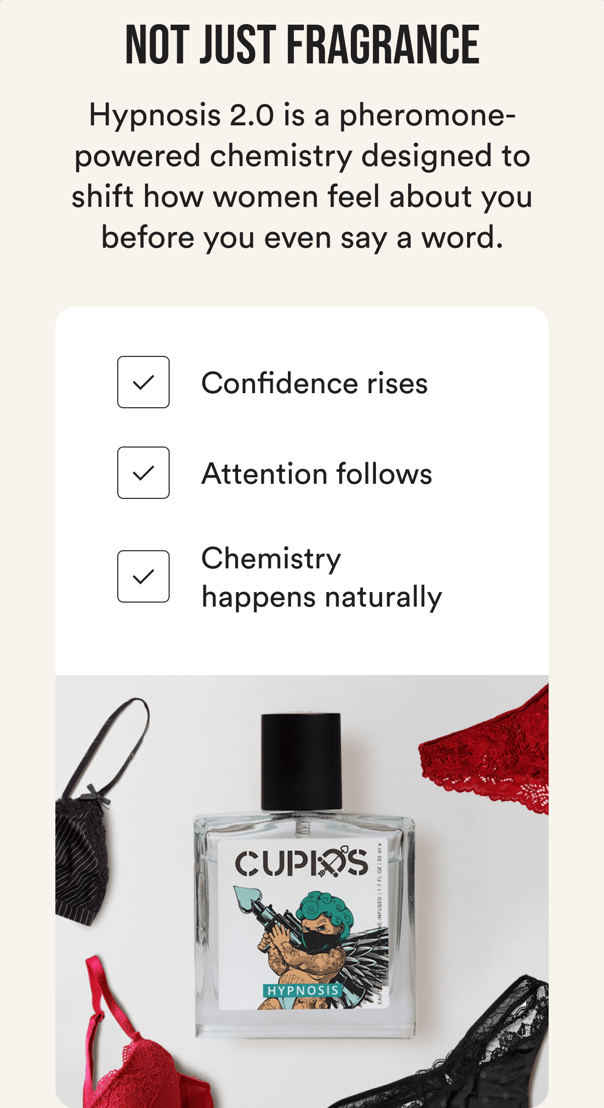 Not just fragrance. Hypnosis 2.0 is a pheromone-powered chemistry designed to shift how women feel about you before you even say a word. Confidence rises attention follows chemistry happens naturally.
