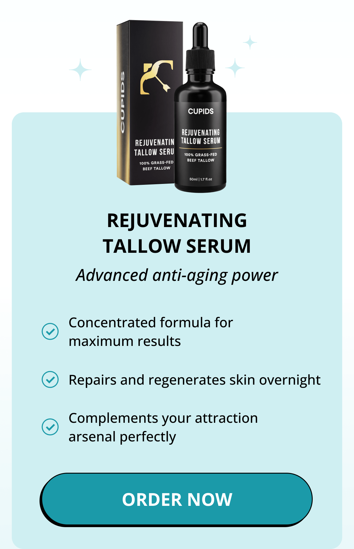 REJUVENATING TALLOW SERUM - Advanced anti-aging power Concentrated formula for maximum results Repairs and regenerates skin overnight Complements your attraction arsenal perfectly. Order Now