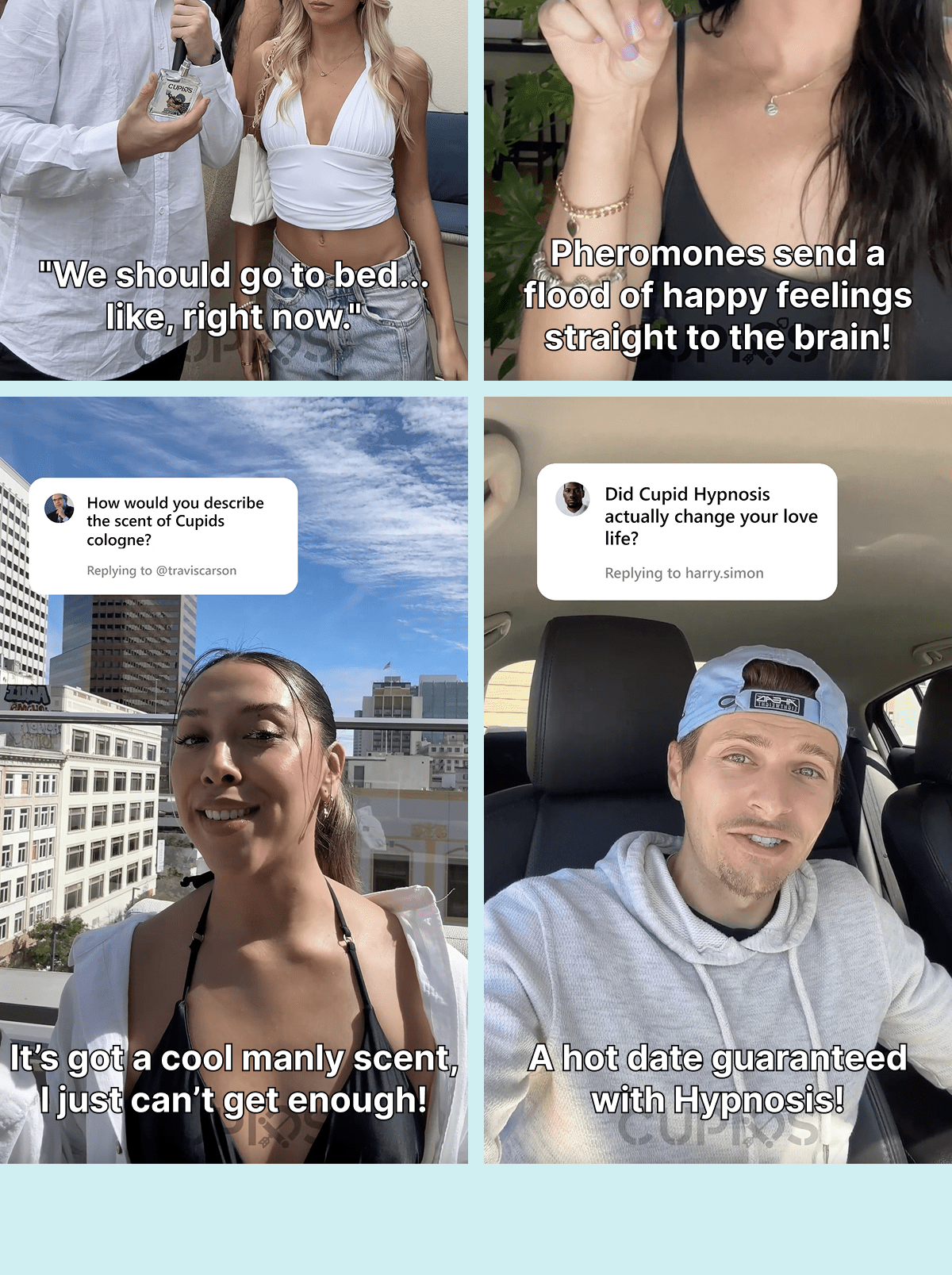 "We should go to bed... like, right now." Pheromones send a flood of happy feelings straight to the brain! It's got a cool manly scent, I just can't get enough! A hot date guaranteed with Hypnosis!