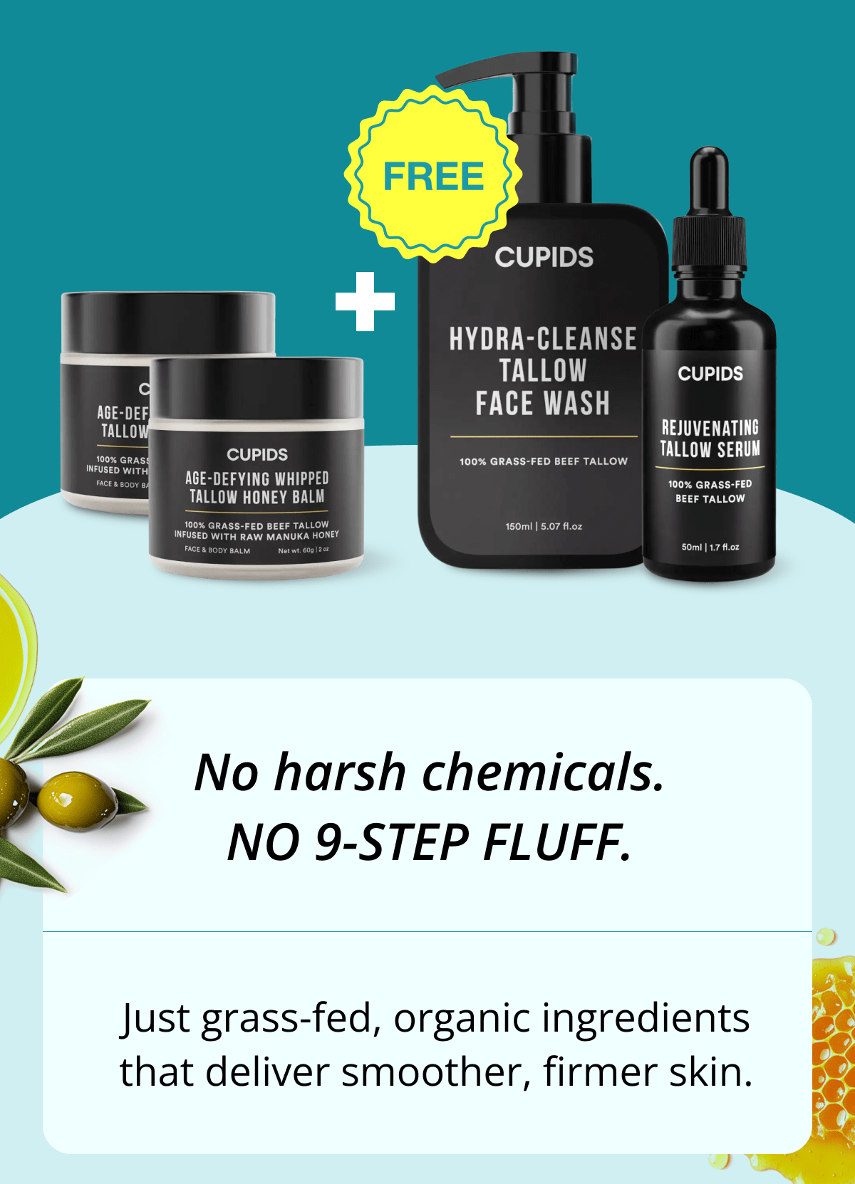 No harsh chemicals. No 9-step fluff. Just grass-fed, organic ingredients that deliver smoother, firmer skin.