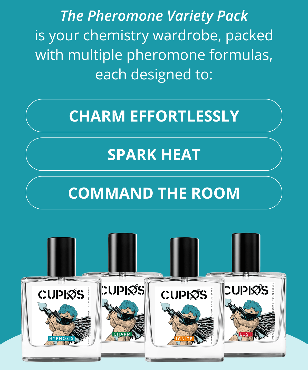 The Pheromone Variety Pack is your chemistry wardrobe, packed with multiple pheromone formulas, each designed to: Charm effortlessly Spark heat Command the room