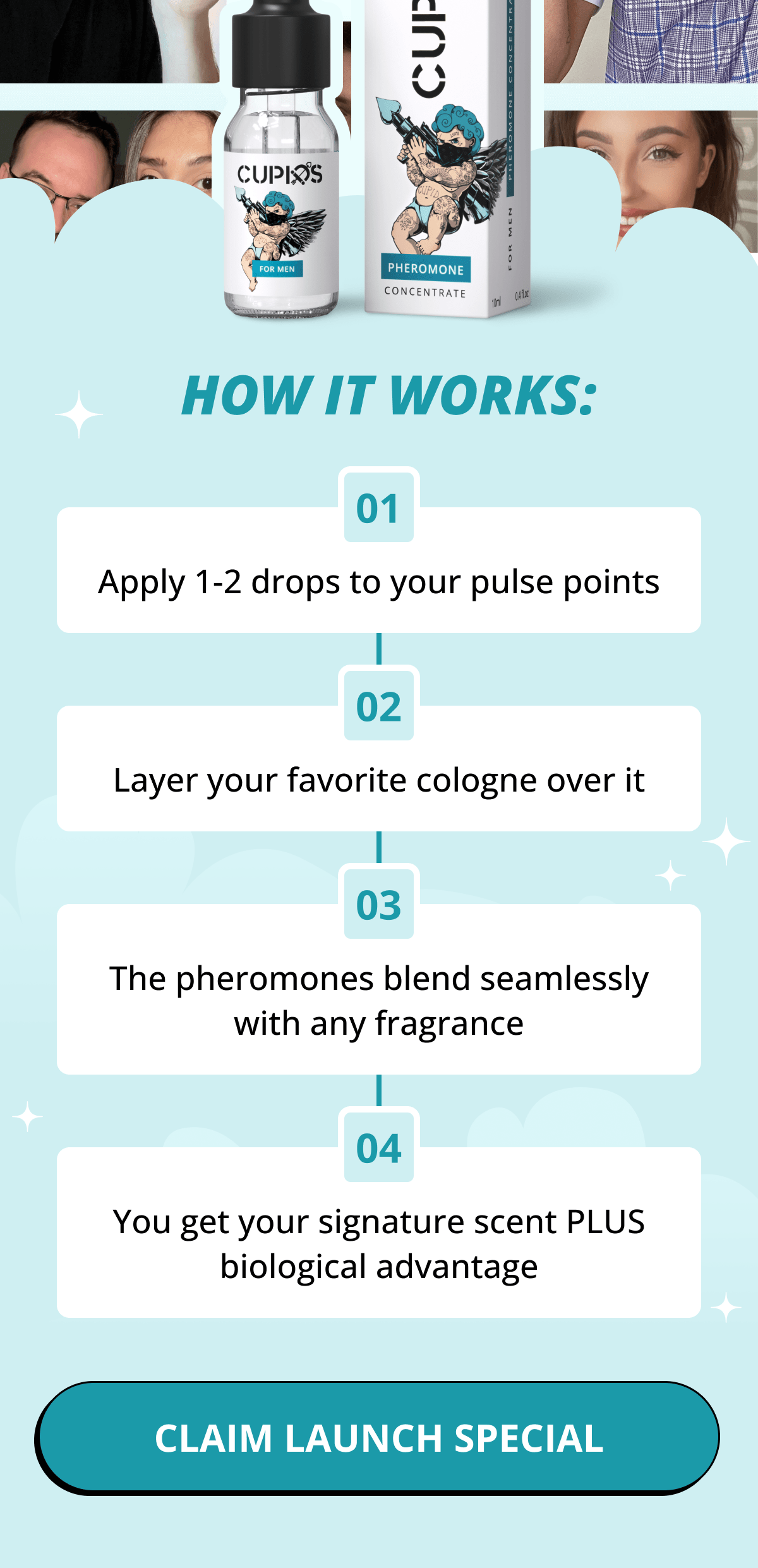 How It Works:  1️⃣ Apply 1-2 drops to your pulse points 2️⃣ Layer your favorite cologne over it 3️⃣ The pheromones blend seamlessly with any fragrance 4️⃣ You get your signature scent PLUS biological advantage