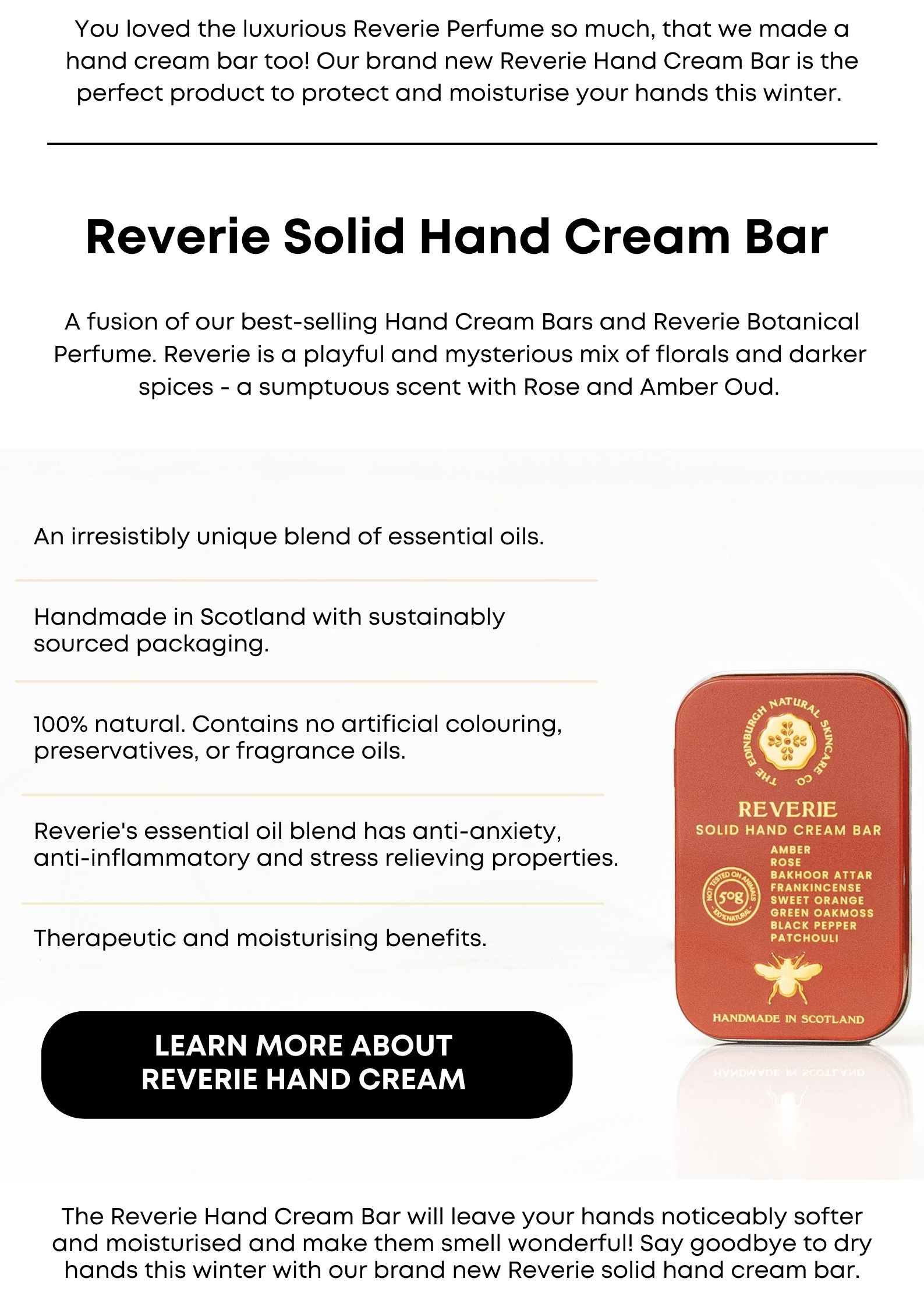 The Reverie Hand Cream Bar is here! Edinburgh Natural Skincare