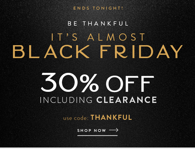 30% Off Including Clearance Ends Tonight