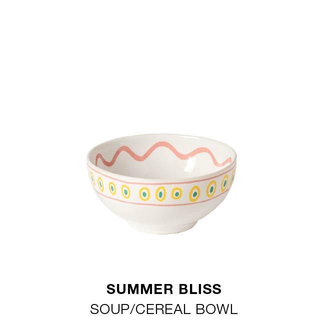 Shop the Look. Product grid: Summer Bliss Salad/Dessert Plate, Summer Bliss Soup/Cereal Bowl, Acapulco Set 6 Margarita Glasses, Summer Bliss Appetizer Plate, Fattoria Juice/Citrus Squeezer and Oak Collection Round Oak Wood