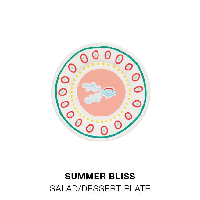Shop the Look. Product grid: Summer Bliss Salad/Dessert Plate, Summer Bliss Soup/Cereal Bowl, Acapulco Set 6 Margarita Glasses, Summer Bliss Appetizer Plate, Fattoria Juice/Citrus Squeezer and Oak Collection Round Oak Wood
