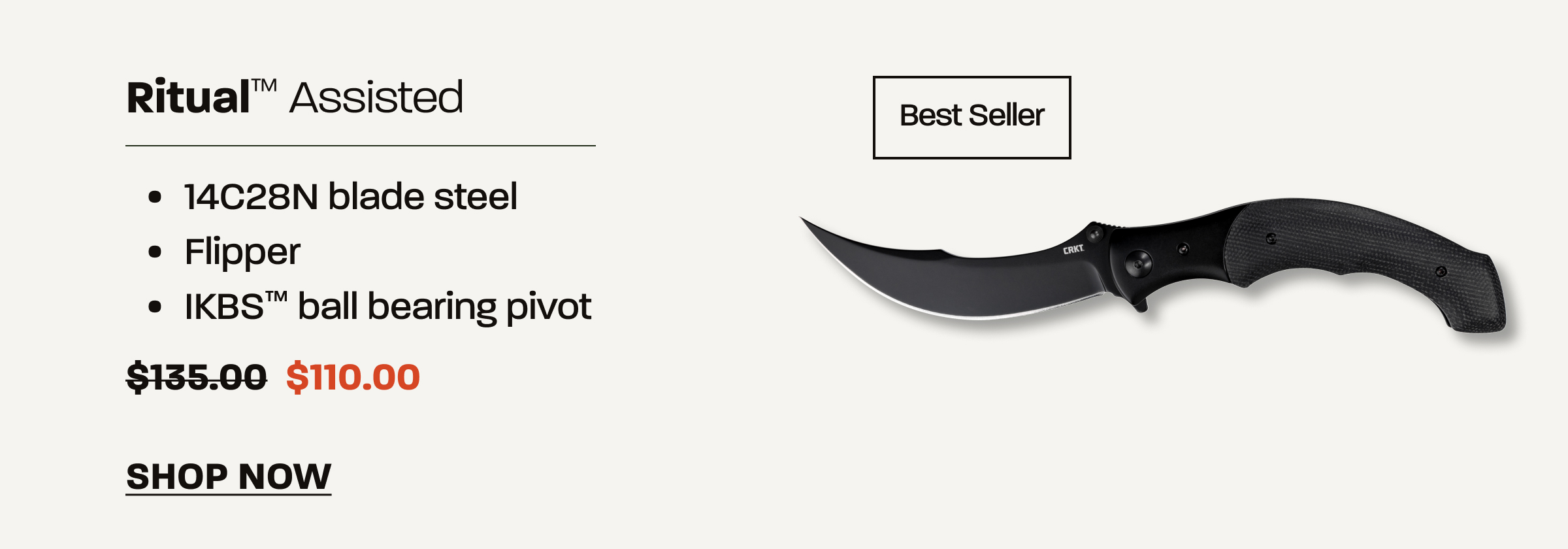 Best-selling Ritual Assisted folding knife. Now $110. Shop now.