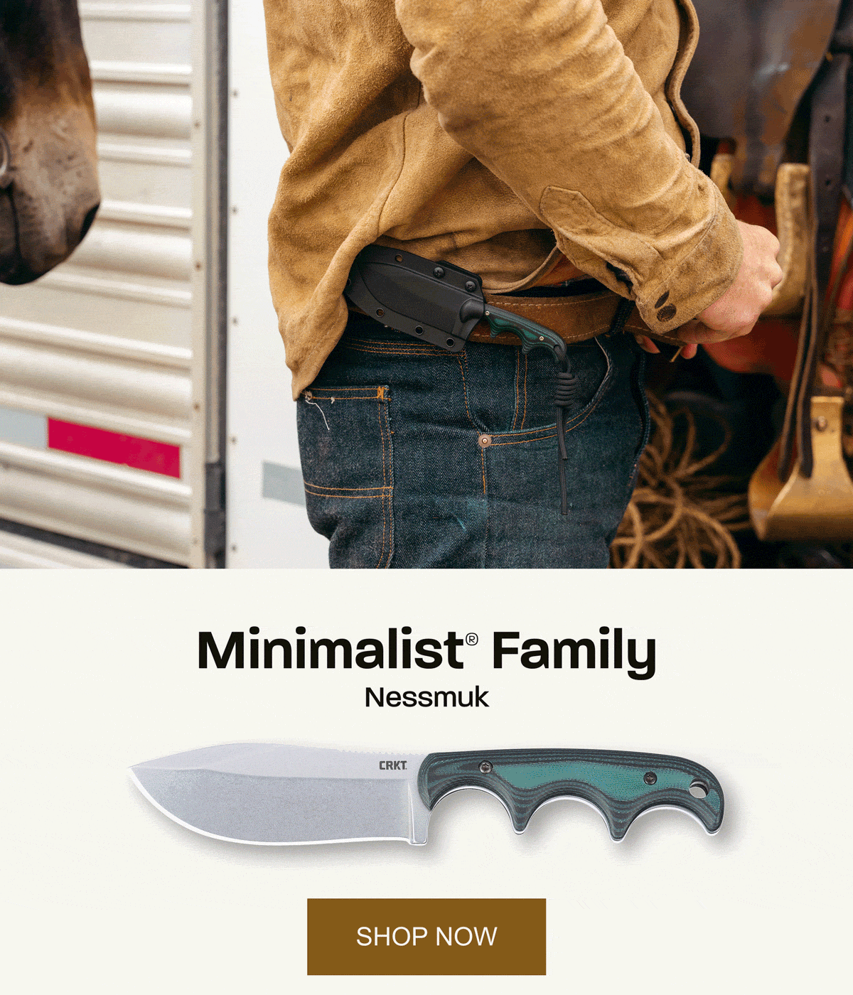 CRKT Minimalist® fixed-blade knives shown in carry and product views. Lightweight carry. Shop now.