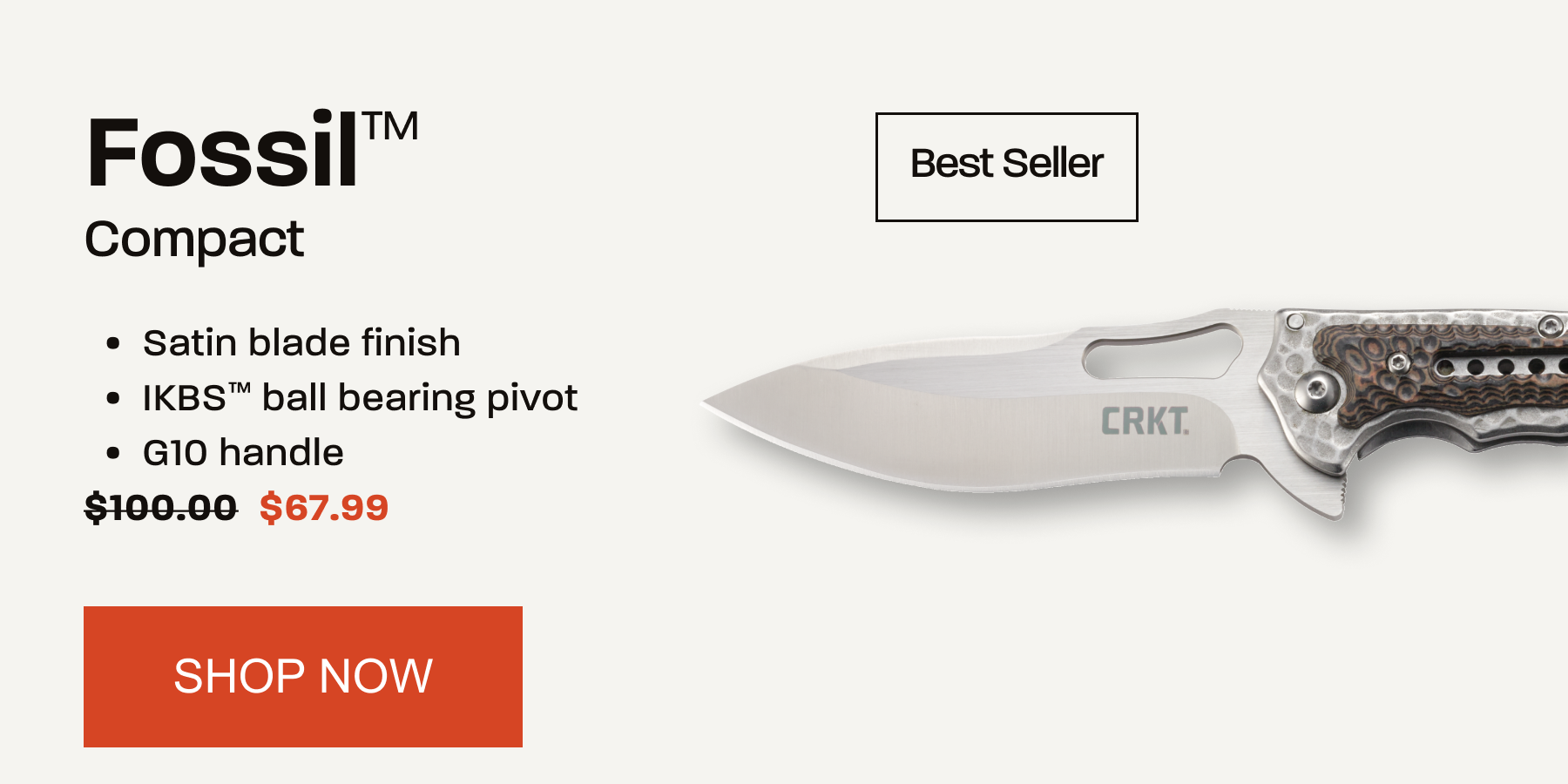 Fossil Compact folding knife with satin blade and G10 handle.