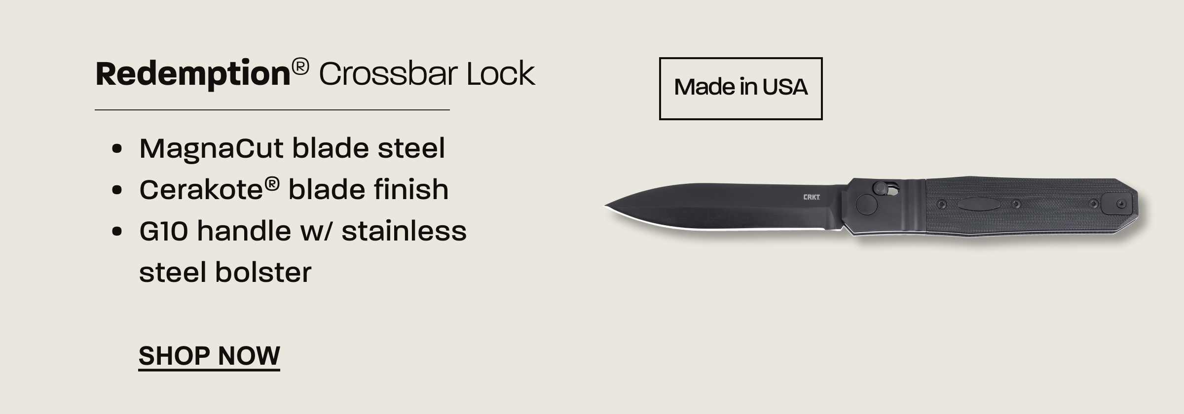 Black Redemption crossbar lock folding knife made in the USA with MagnaCut blade steel.