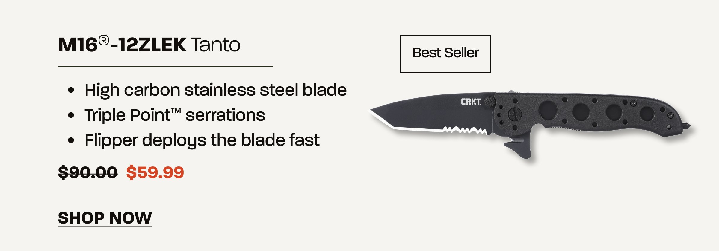 Best-selling M16-12ZLEK Tanto folding knife. Now $59.99. Shop now.