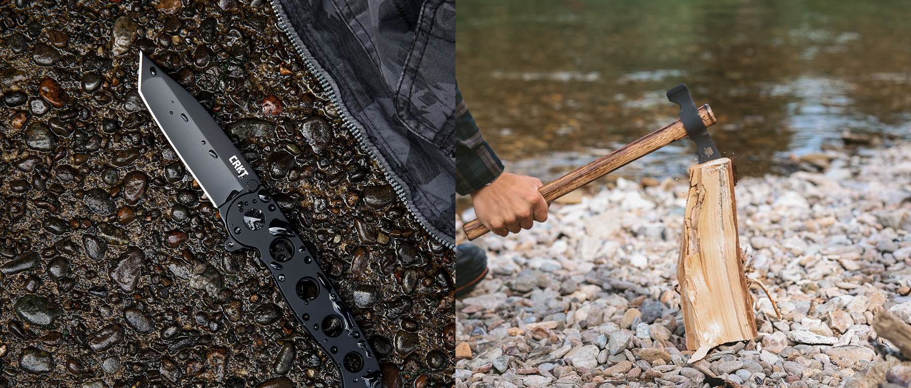 M16 knife displayed next to a Woods Chogan Axe.