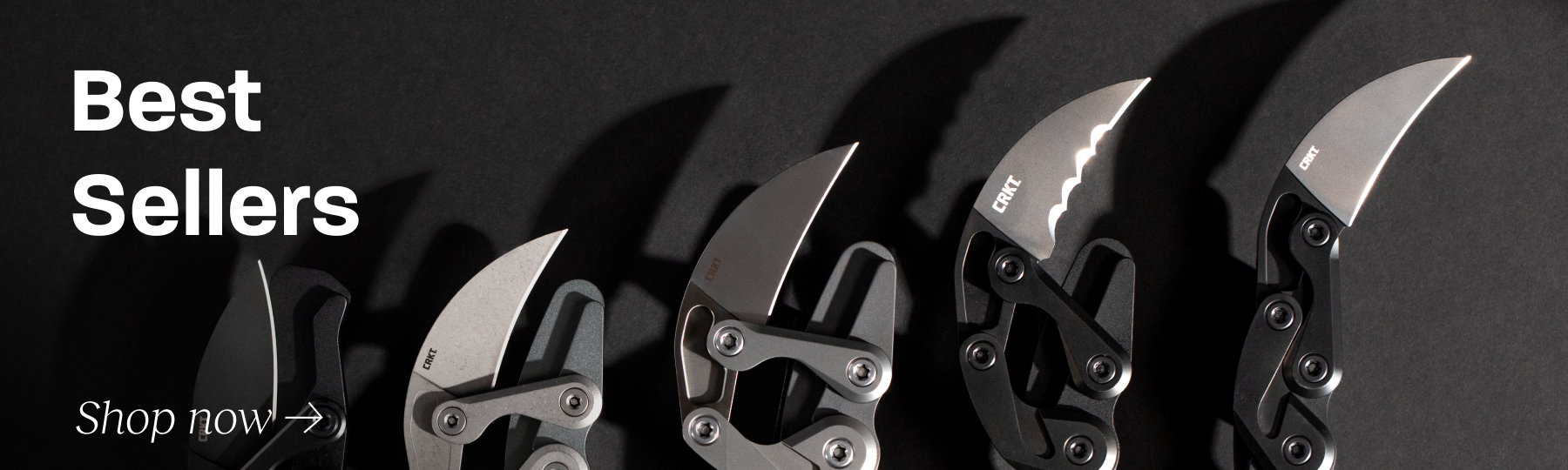 Selection of CRKT Provoke best-selling knives in multiple finishes and blade styles.