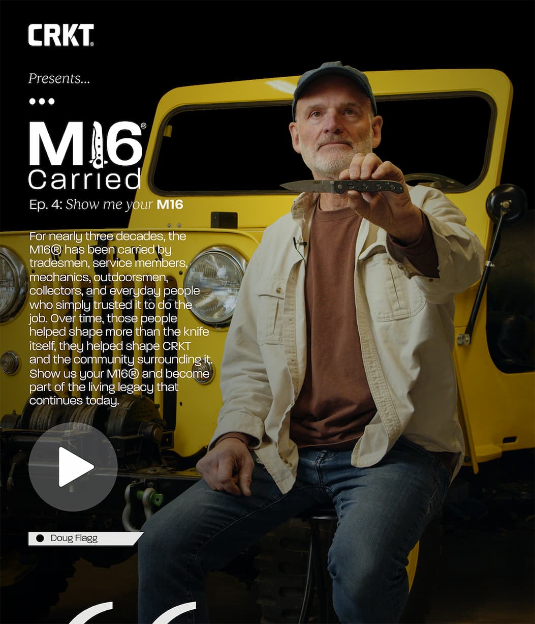 Man holding m16 knife in a confident pose