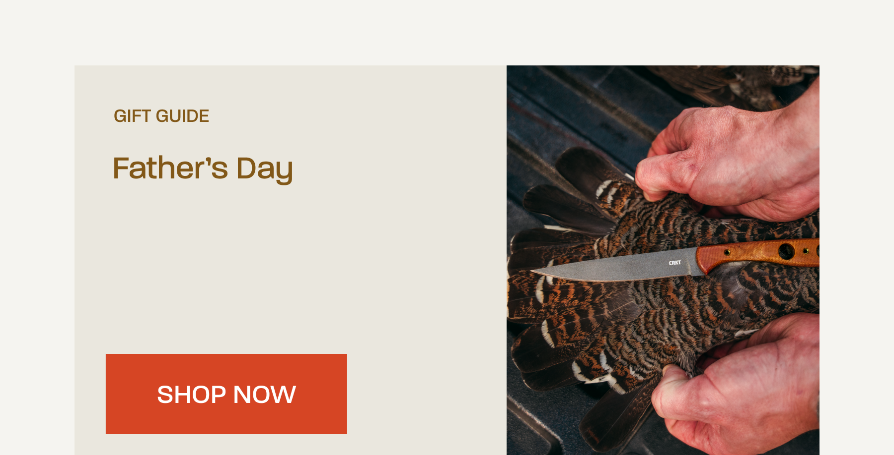 Father's Day Gift Guide closing banner featuring a knife and Father's Day gift guide messaging.