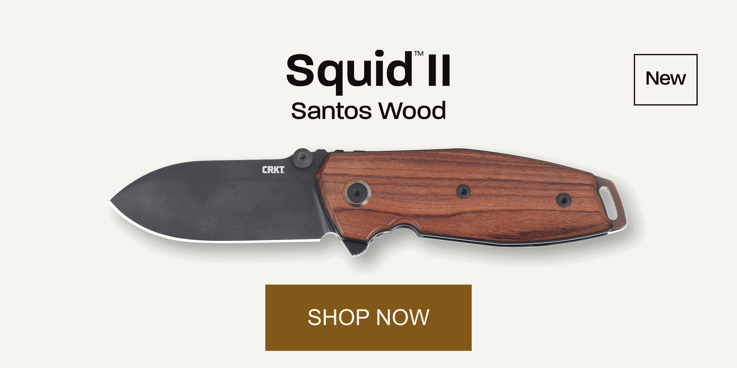 Image of new wood handled Minimalist Nessmuk with product bullet points and shop now link