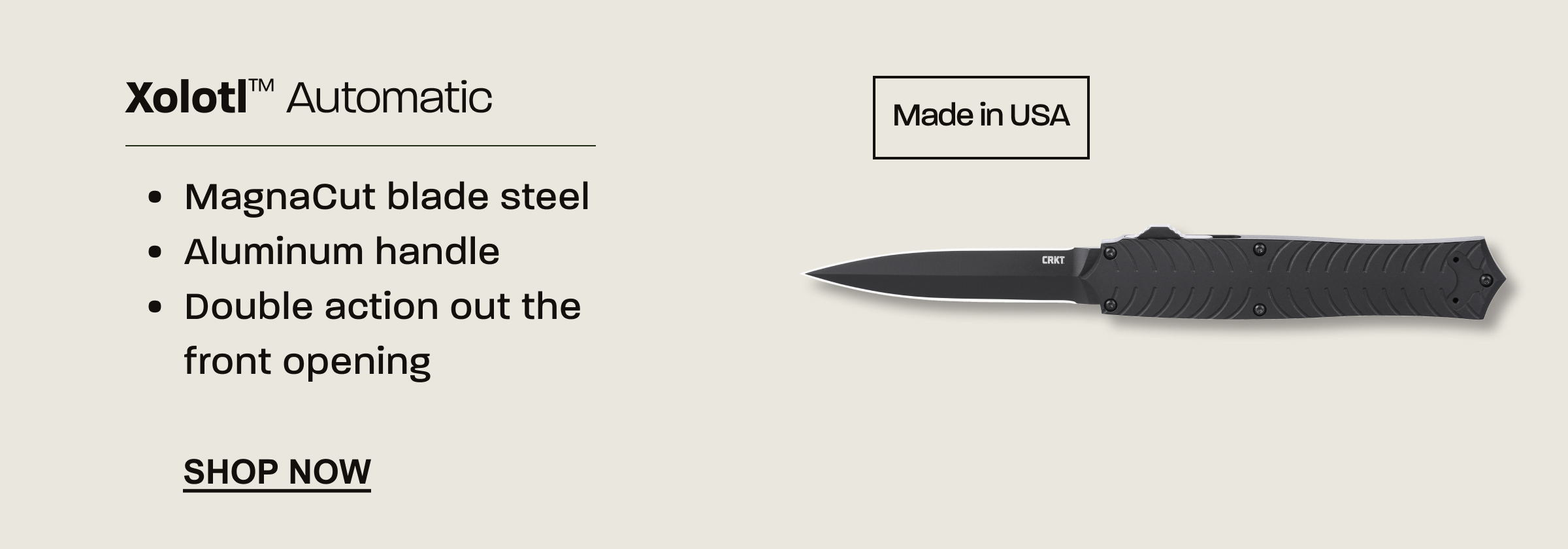 Xolotl automatic out-the-front knife made in the USA with MagnaCut blade steel.