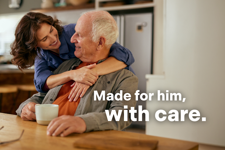 Made for him, with care.