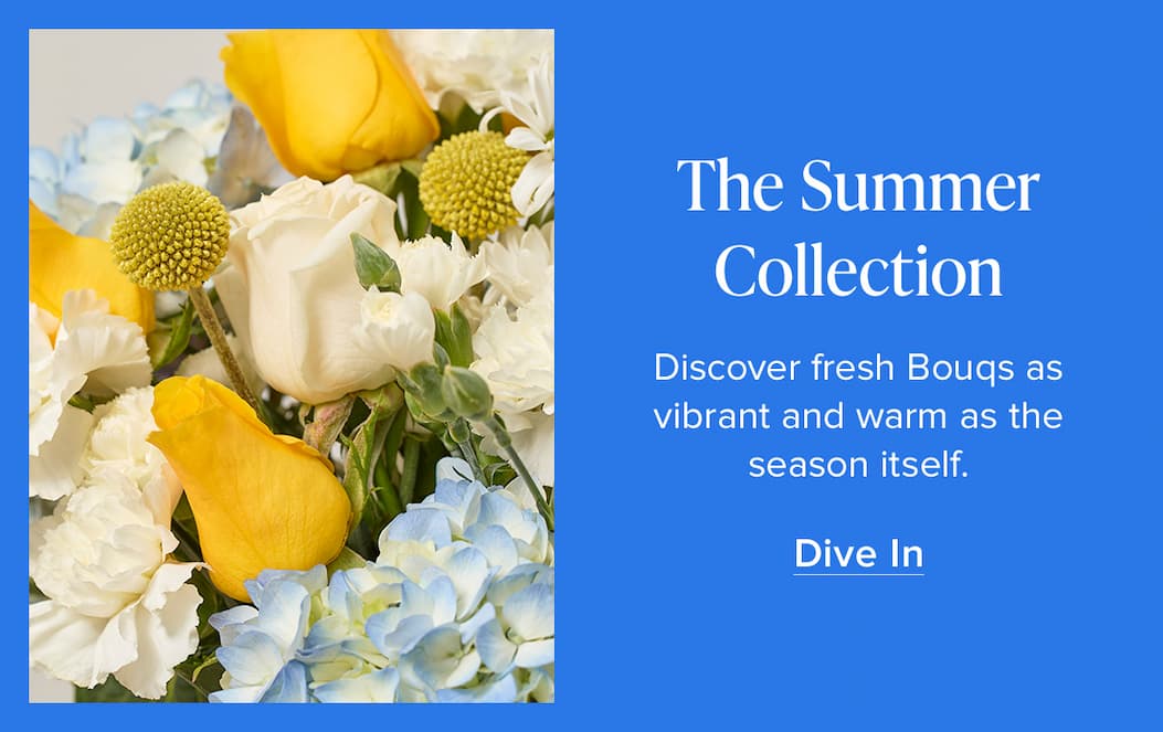 The Summer Collection. Discover fresh Bouqs as vibrant and warm as the season itself. Dive In. 
