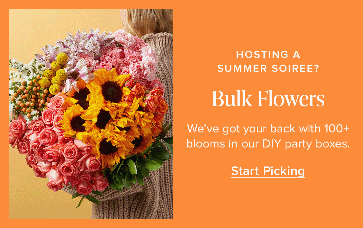 Hosting A Summer Soiree? We've got your back with 100+ blooms in our DIY party boxes. Shop Bulk Flowers. 