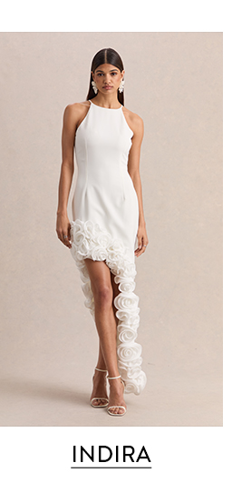 Indira White Halter-Neck Maxi Dress With Asymmetric-Floral Hem